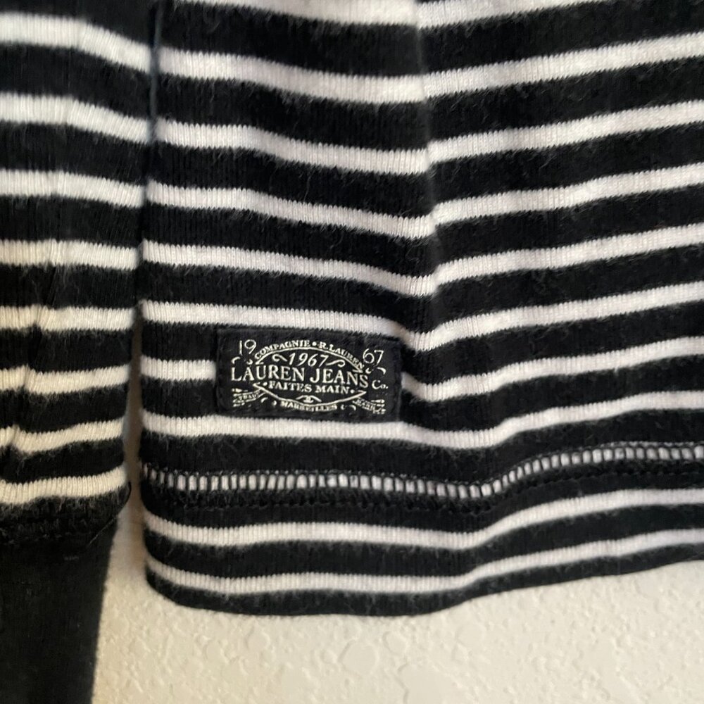 Ralph Lauren Medium Black White Striped Ribbed Long Sleeve Top 100% Cotton - Picture 6 of 8